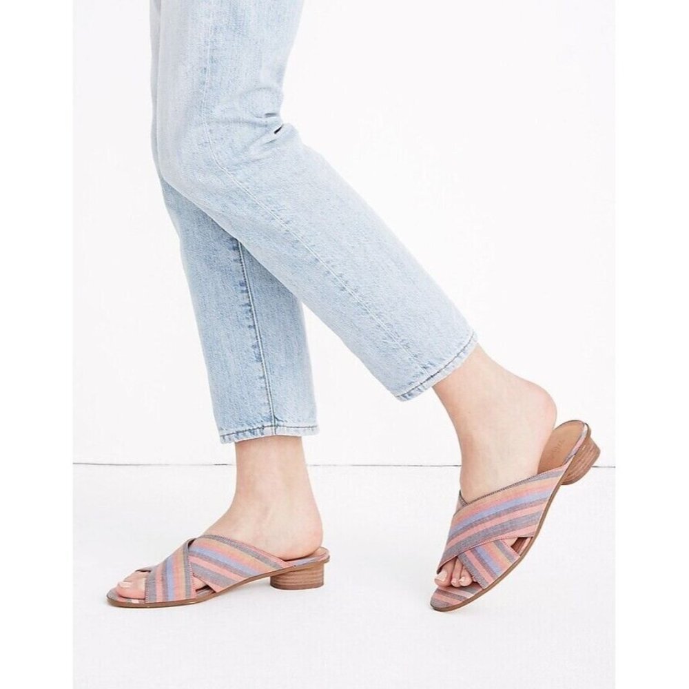 Madewell The Ruthie Crisscross Mule Sandals in Rainbow Stripe